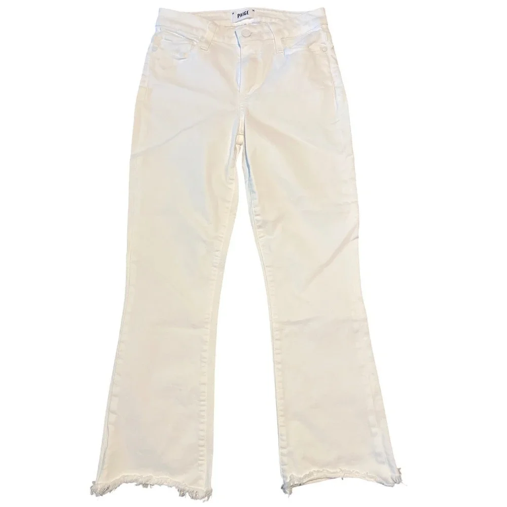 PAIGE Colette Crop Flare White Raw Hem High Rise Jeans Size 25
